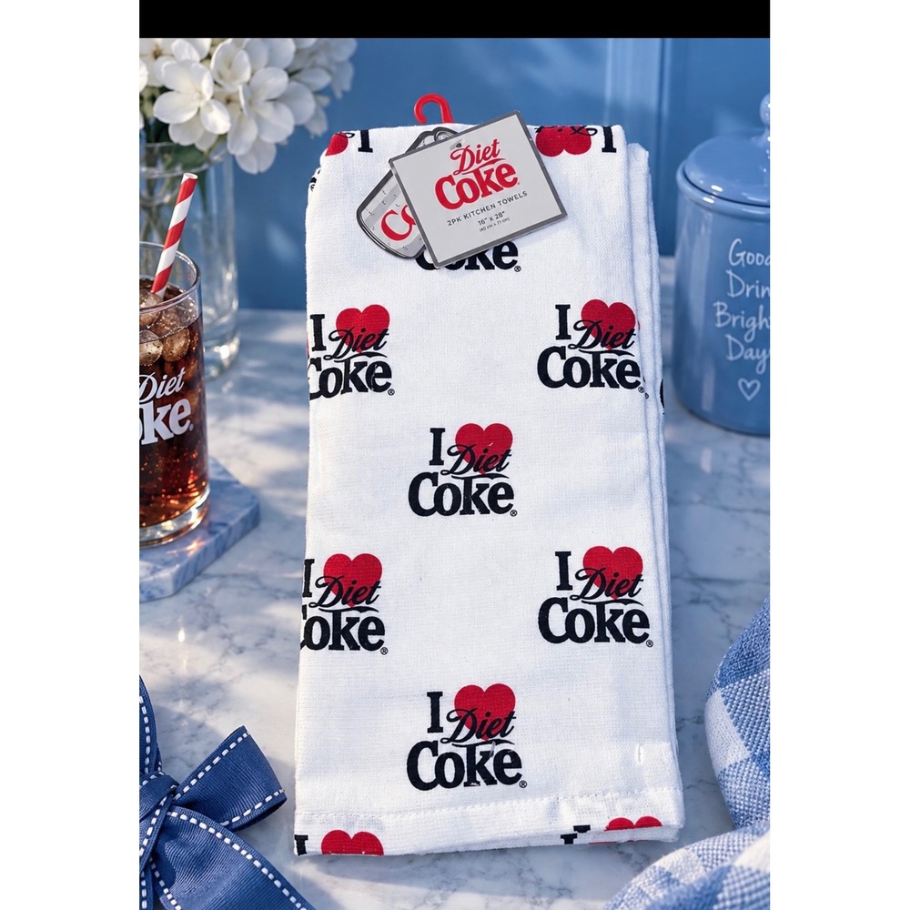 Diet Coke Kitchen Towels 2 Pack I Heart Diet Coke White Red Black 18x28 New